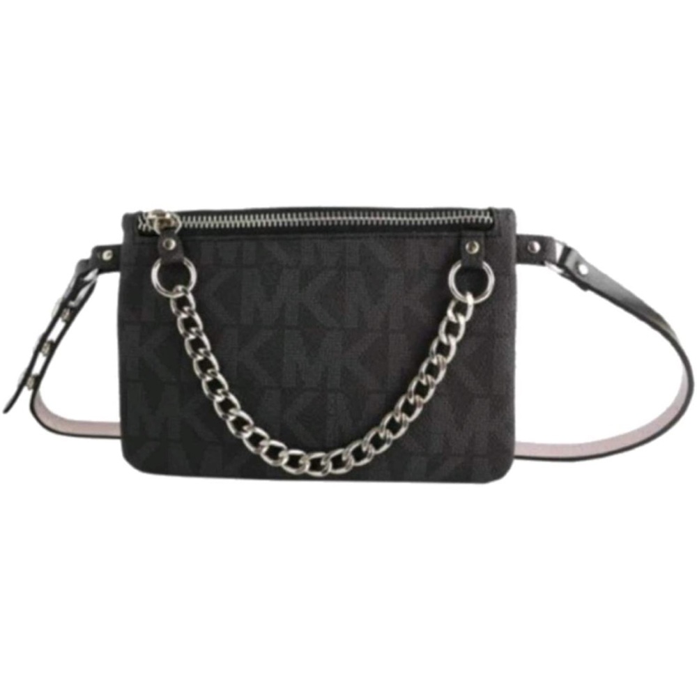 Michael Kors Womens Bag Mk Monogram Fanny Pack with Chain - Black (XL)